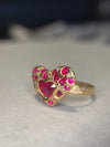 “Love you to Pieces” Ruby Heart, rubies baguettes, rounds and Diamonds 18 Ct Gold Ring