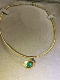 “Esmeralda Eye” Certified 2 Ct Emerald Round Large Evil Eye Wire Torque Collar Necklace 18 Ct Gold