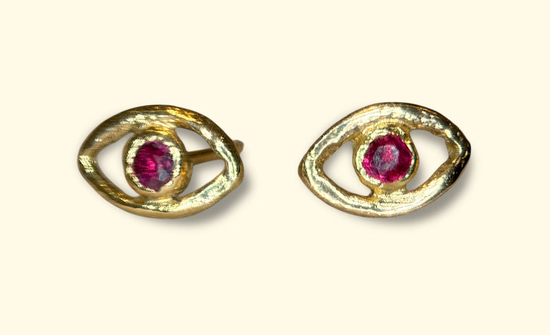Ruby Eye Studs 18 Ct Yellow Gold