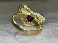 “Love you to Pieces” Ruby Heart, rubies baguettes, rounds and Diamonds 18 Ct Gold Ring