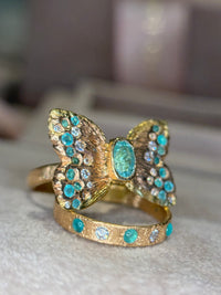 Brazilian Neon Blue Paraibas Tourmalines & Diamonds Ring Band 18 Ct Gold