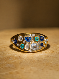 Abyss Sea Abstract Ring with Sapphires, Paraibas Tourmalines, Diamonds 18 Ct Gold