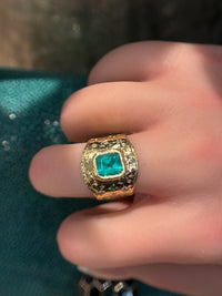 “Esmeralda” Colombian Emerald Cigar Ring Band GIA certified 1.48 Cts with Emeralds and Diamonds