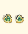 Bezel Set Wobbly Baby Mini Emerald Heart Studs 18 Ct Gold (Pair)