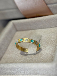 Brazilian Neon Blue Paraibas Tourmalines & Diamonds Ring Band 18 Ct Gold