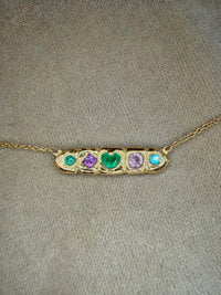 Five stories emerald Heart Paraíba Tourmalines Sapphires Bar necklace in 18 Ct Gold
