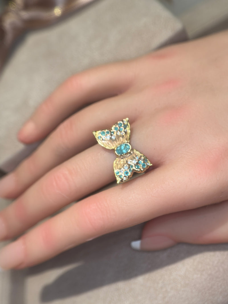 Paraibas Tourmalines and Diamonds “Ocean Butterfly” 18 Ct Gold Ring