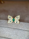 Emerald Butterfly Ring with White and Blue Diamonds 18 Ct Gold