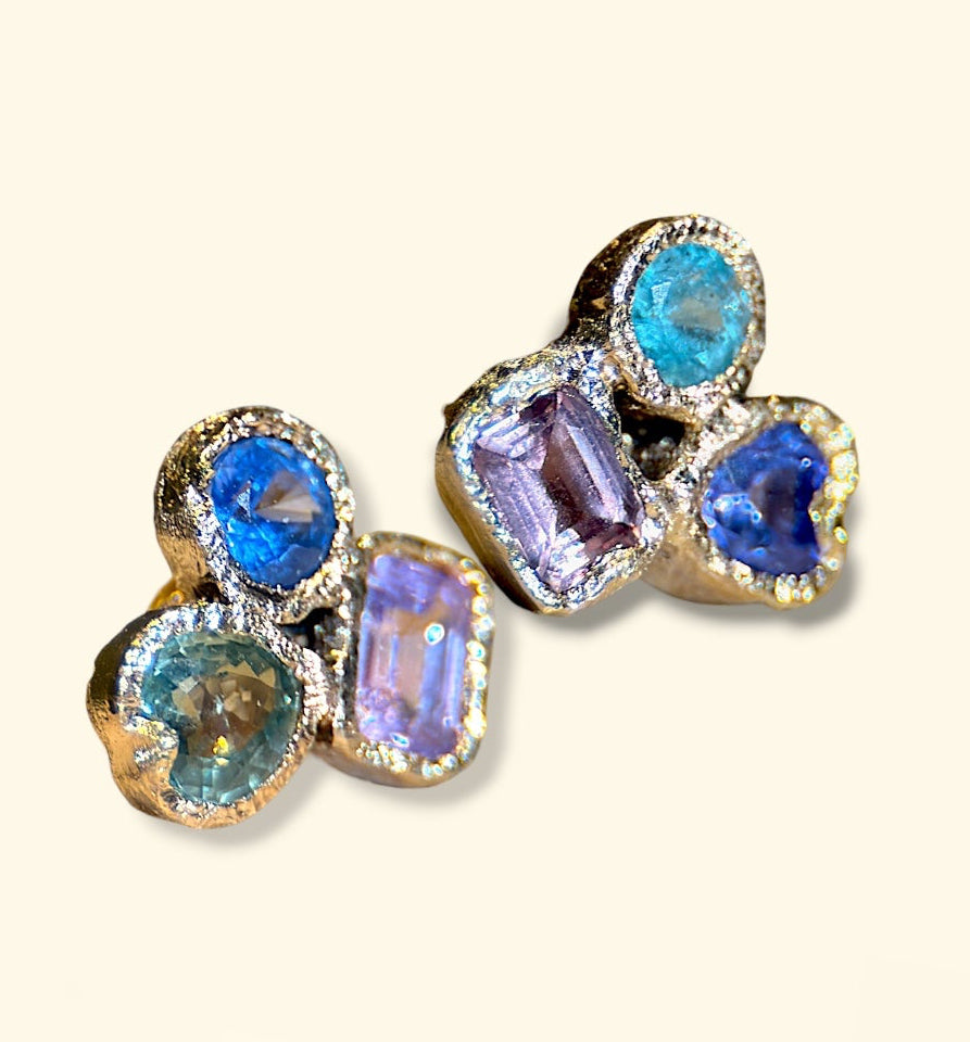 Abstract Puzzle  Mismatched Sapphire Earrings (Pair)