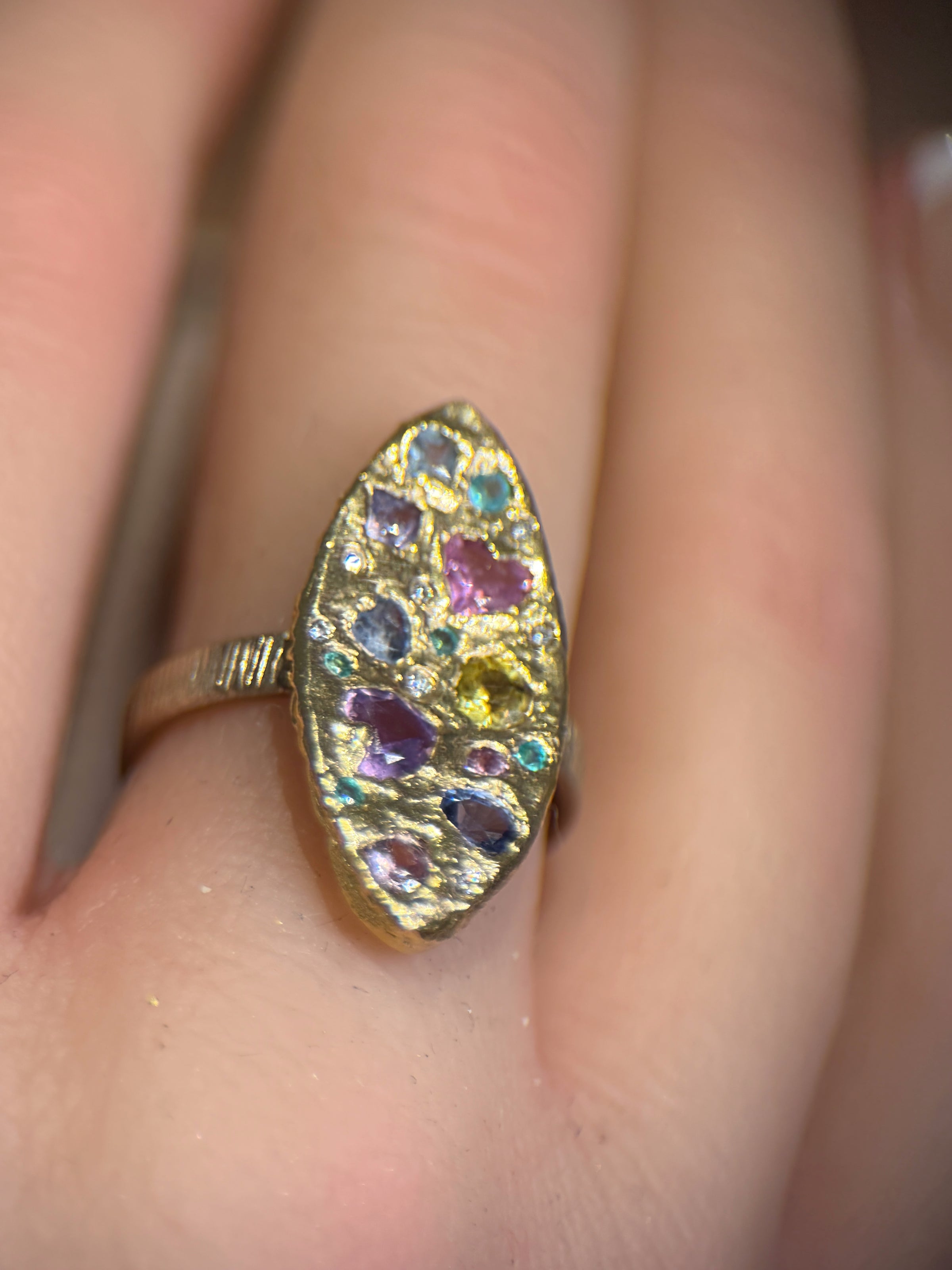 Marquise Pastel Abstract Cocktail of Joy Ring Sapphires, Paraibas, Diamonds 18 Ct Gold