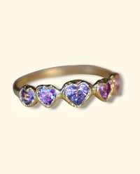 Pink Purple Sapphire Hearts Skinny Bubble Band 18 Ct Gold
