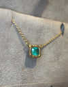 SOLD - One Of A Kind Stunning Vivacious Green Emerald Bezel Set Necklace Emerald Cut 18 Ct Gold