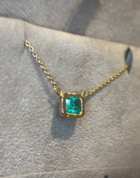 SOLD - One Of A Kind Stunning Vivacious Green Emerald Bezel Set Necklace Emerald Cut 18 Ct Gold