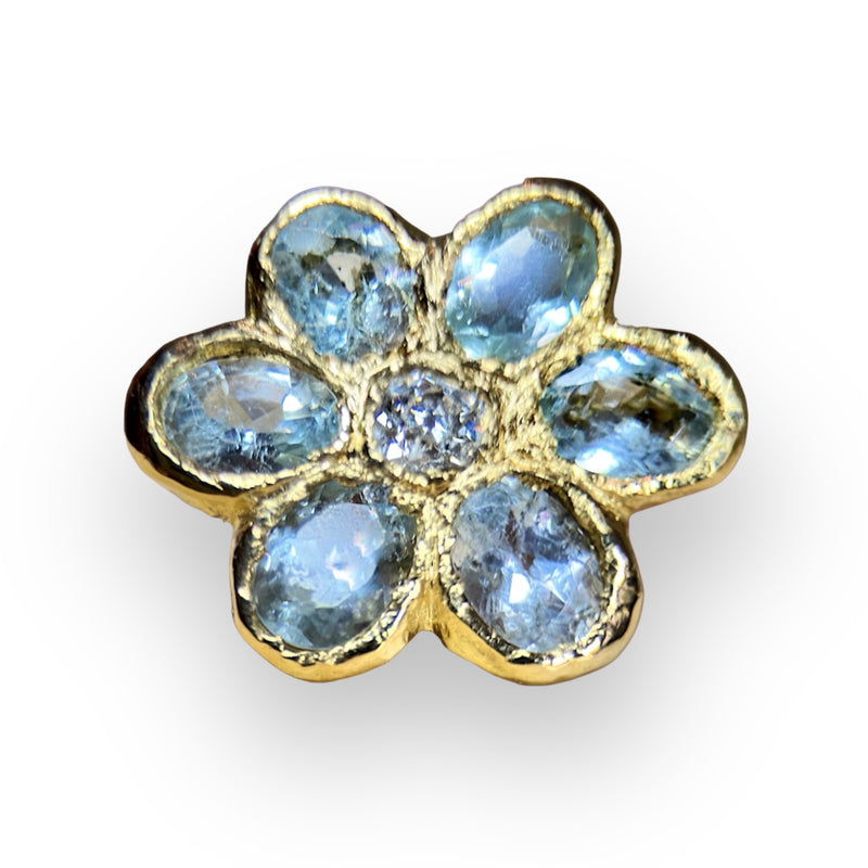 Sold Out - 18 Ct Large Flower Ring with Aquamarines and a Diamond