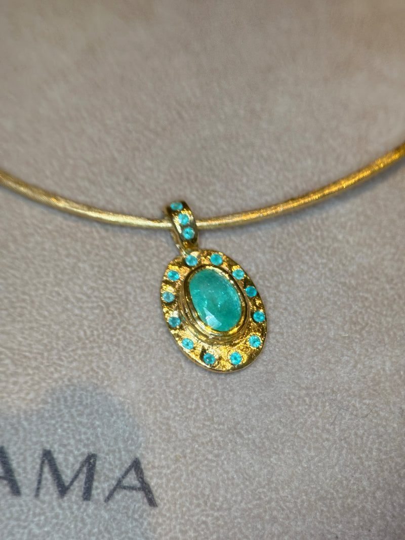 “Azul” Neon Blue Brazilian Paraiba Tourmalines and Mozambique Paraiba Oval Bezel Set Necklace