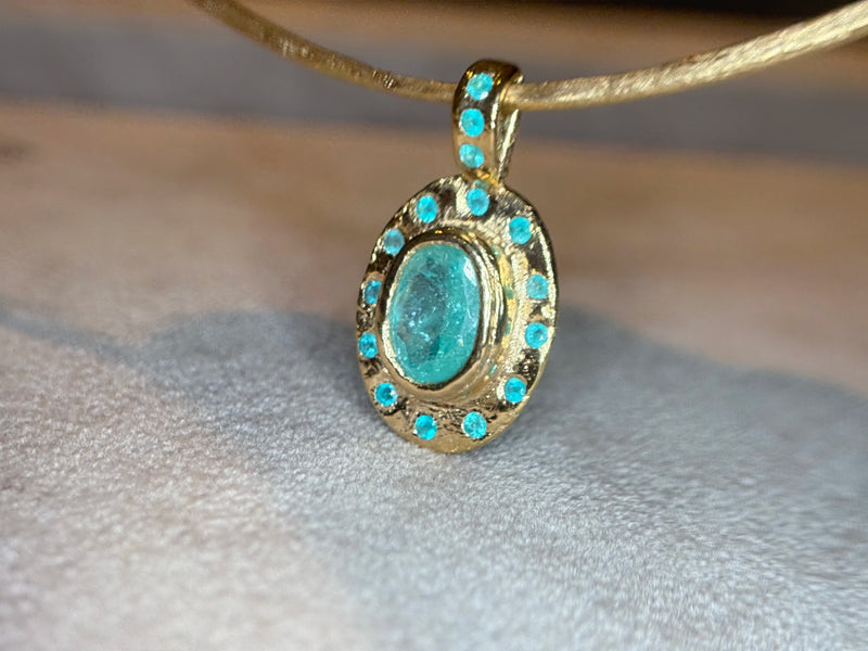 “Azul” Neon Blue Brazilian Paraiba Tourmalines and Mozambique Paraiba Oval Bezel Set Necklace
