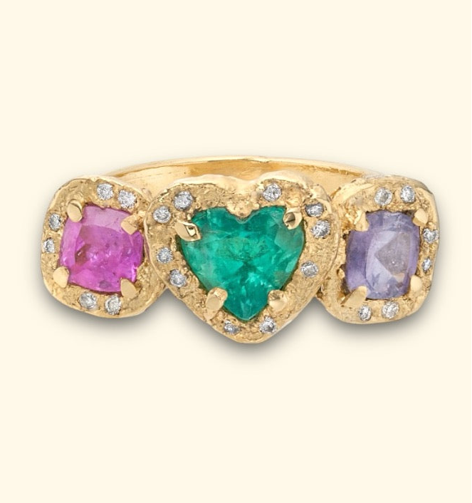 Trilogy Emerald Heart Art Ring with Sapphires and Diamonds (Exclusive to Tomfoolery)