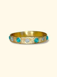 Brazilian Neon Blue Paraibas Tourmalines & Diamonds Ring Band 18 Ct Gold