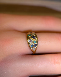 Abyss Sea Abstract Ring with Sapphires, Paraibas Tourmalines, Diamonds 18 Ct Gold