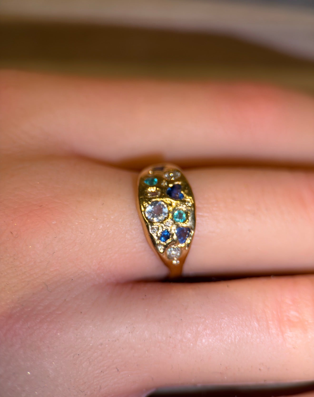 Abyss Sea Abstract Ring with Sapphires, Paraibas Tourmalines, Diamonds 18 Ct Gold