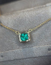 SOLD - One Of A Kind Stunning Vivacious Green Emerald Bezel Set Necklace Emerald Cut 18 Ct Gold