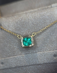 SOLD - One Of A Kind Stunning Vivacious Green Emerald Bezel Set Necklace Emerald Cut 18 Ct Gold