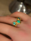 Three Colombian Emeralds Snake Ring 18 Ct Yellow Gold