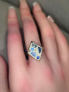 “Ultramarine” Lozenge Abstract Art Cocktail Ring Sapphires Diamonds Aquamarine 18 Ct Gold