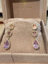 Eros Pink Tourmaline and Kunzite Gala TearDrop Earrings in 14Ct Gold