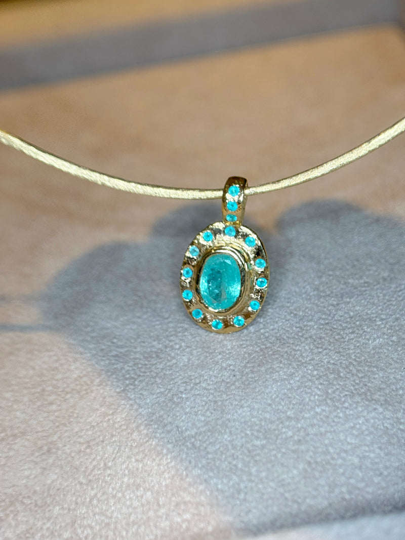 “Azul” Neon Blue Brazilian Paraiba Tourmalines and Mozambique Paraiba Oval Bezel Set Necklace