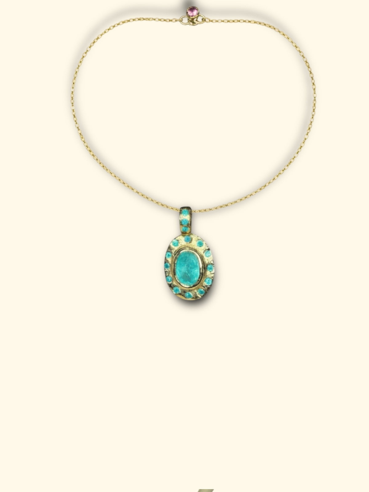 “Azul” Neon Blue Brazilian Paraiba Tourmalines and Mozambique Paraiba Oval Bezel Set Necklace