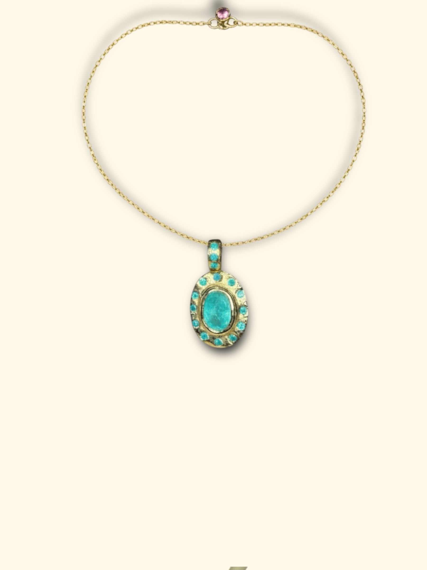 “Azul” Neon Blue Brazilian Paraiba Tourmalines and Mozambique Paraiba Oval Bezel Set Necklace