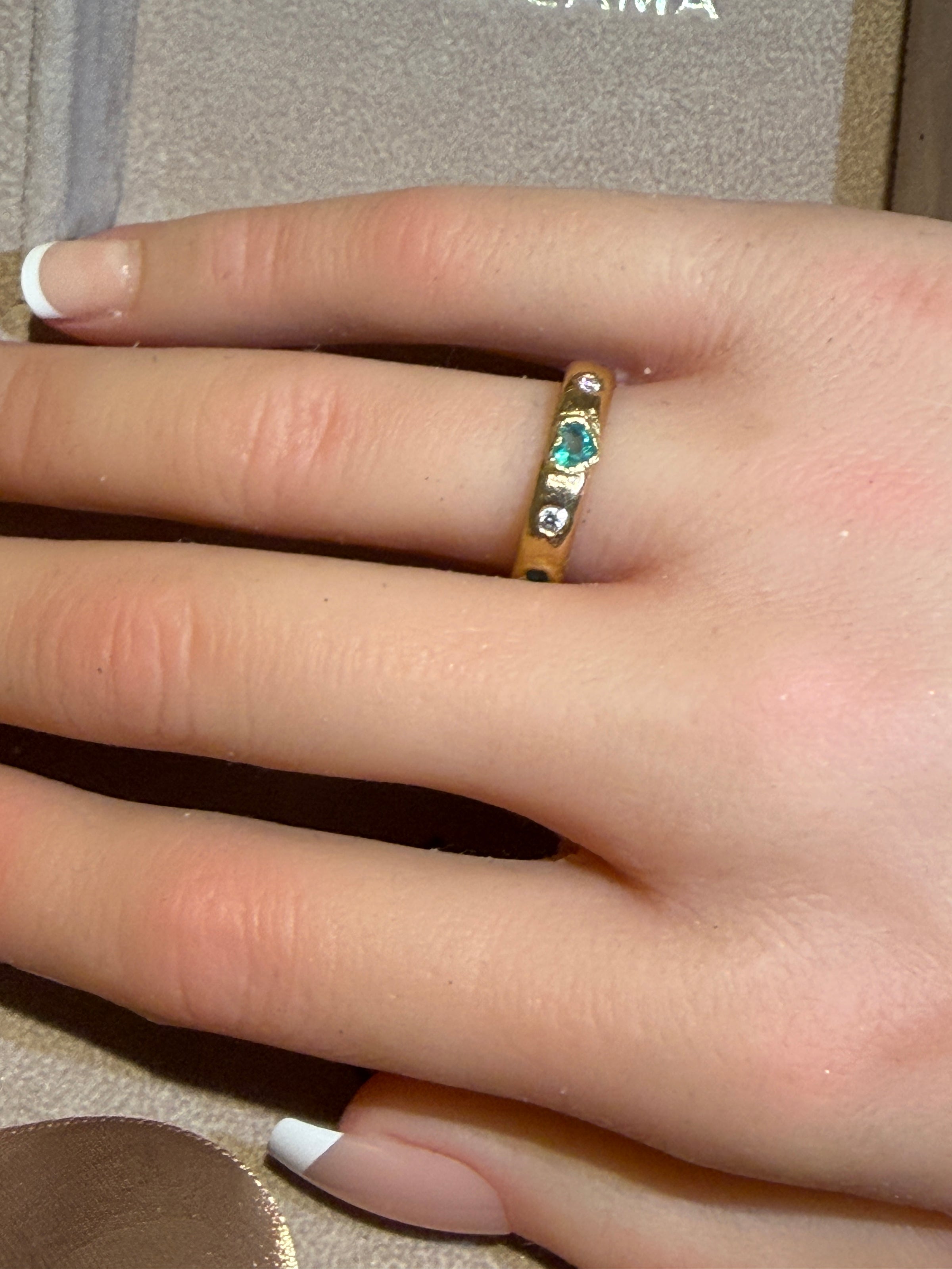 Emeralds and Diamonds All Around Band 18 Ct Yellow Gold