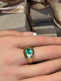 Chubby Cupid Band Colombian Emerald Heart Ring with Princess Diamonds 18 Ct Gold