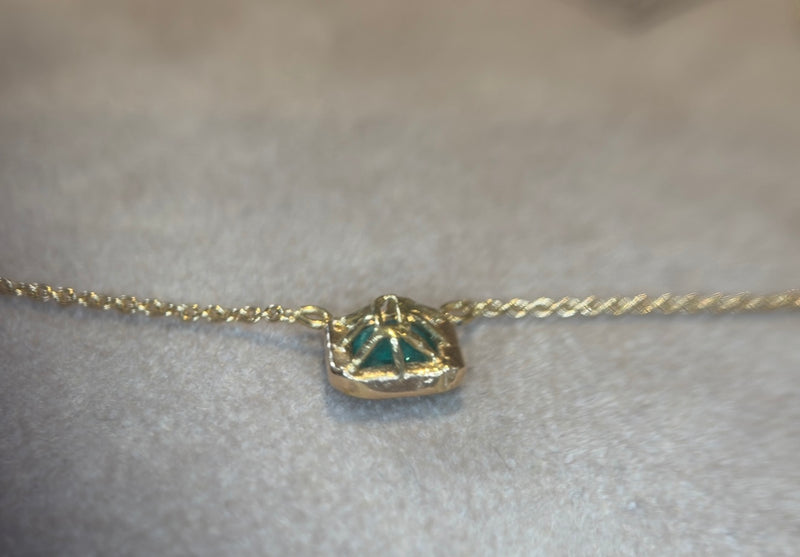 SOLD - One Of A Kind Stunning Vivacious Green Emerald Bezel Set Necklace Emerald Cut 18 Ct Gold