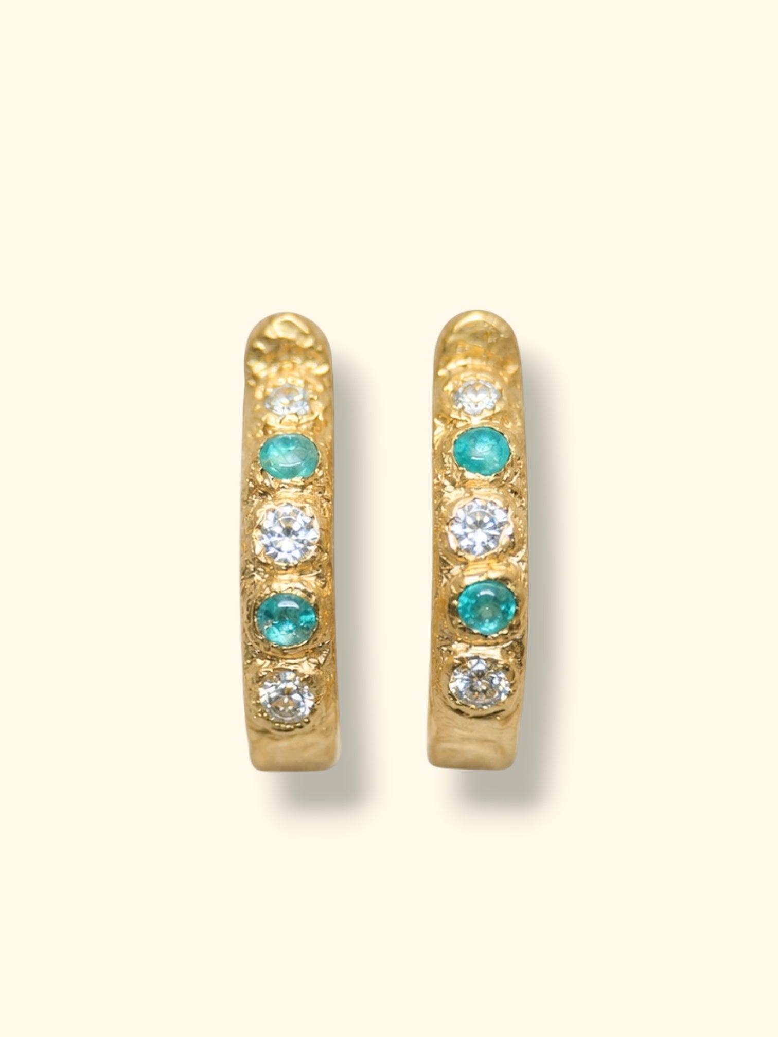 Brazilian Paraiba Tourmalines and Diamond Semi Hoops 18 Ct Gold
