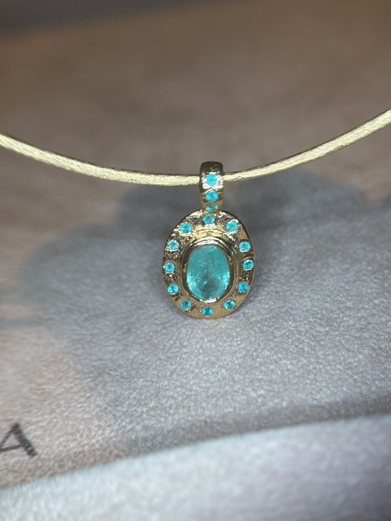 “Azul” Neon Blue Brazilian Paraiba Tourmalines and Mozambique Paraiba Oval Bezel Set Necklace