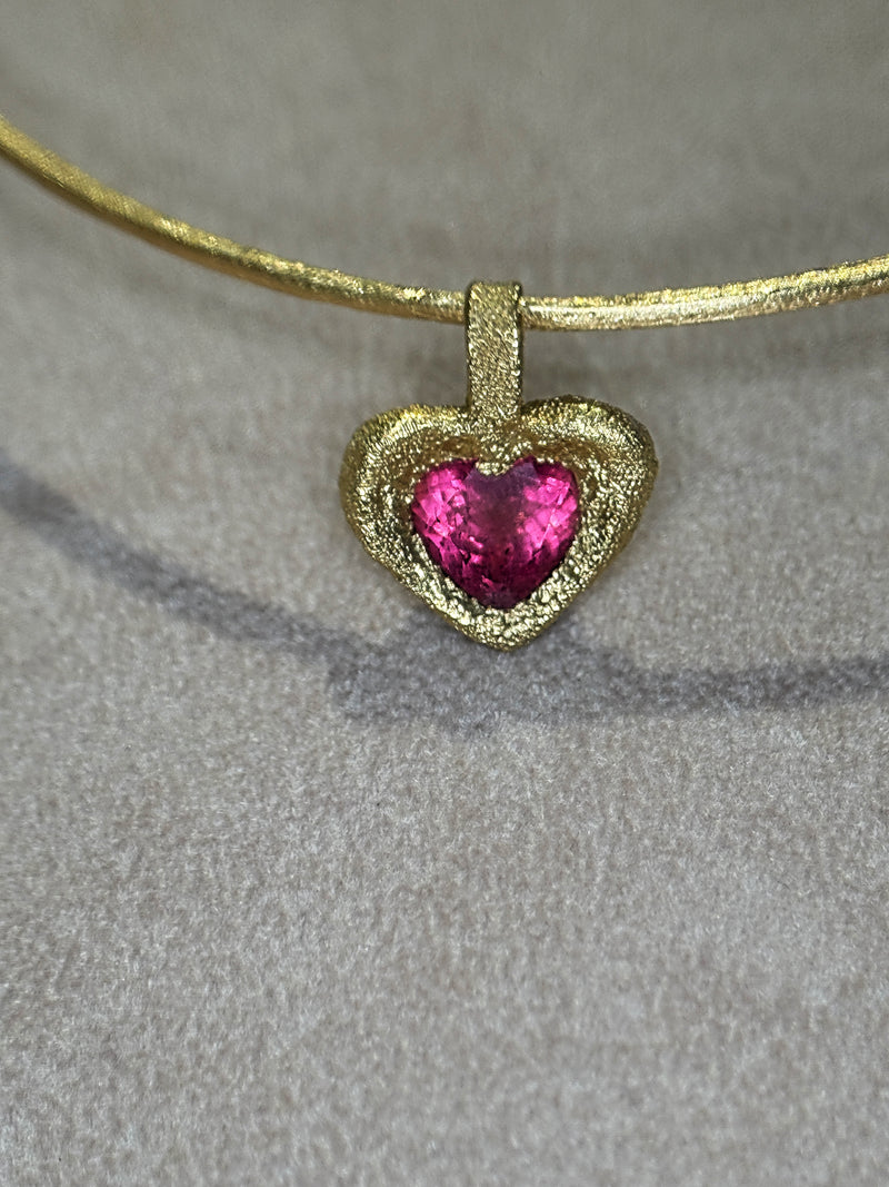“Passion” 18 Ct Gold Rubellite Tourmaline Heart 3.3 cts Frosted Mat Finish