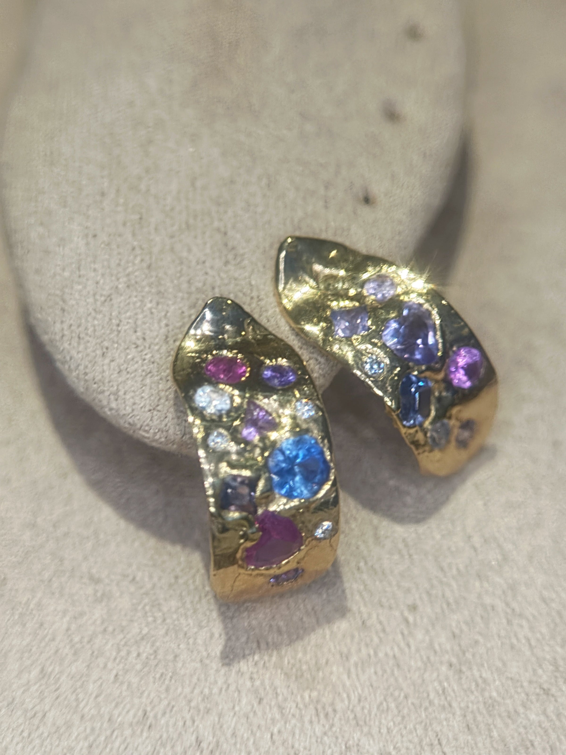 Abstract Art Semi Hoop Earrings with Sapphires in 18 Ct Gold (Available at Tomfoolery London)