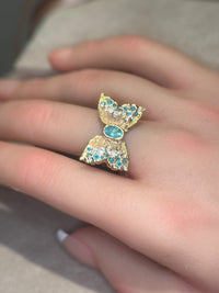 Paraibas Tourmalines and Diamonds “Ocean Butterfly” 18 Ct Gold Ring