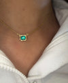 SOLD - One Of A Kind Stunning Vivacious Green Emerald Bezel Set Necklace Emerald Cut 18 Ct Gold
