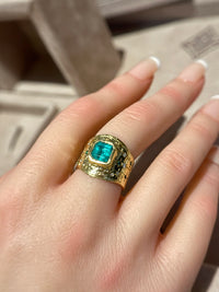 “Esmeralda” Colombian Emerald Cigar Ring Band GIA certified 1.48 Cts with Emeralds and Diamonds