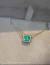 SOLD - One Of A Kind Stunning Vivacious Green Emerald Bezel Set Necklace Emerald Cut 18 Ct Gold
