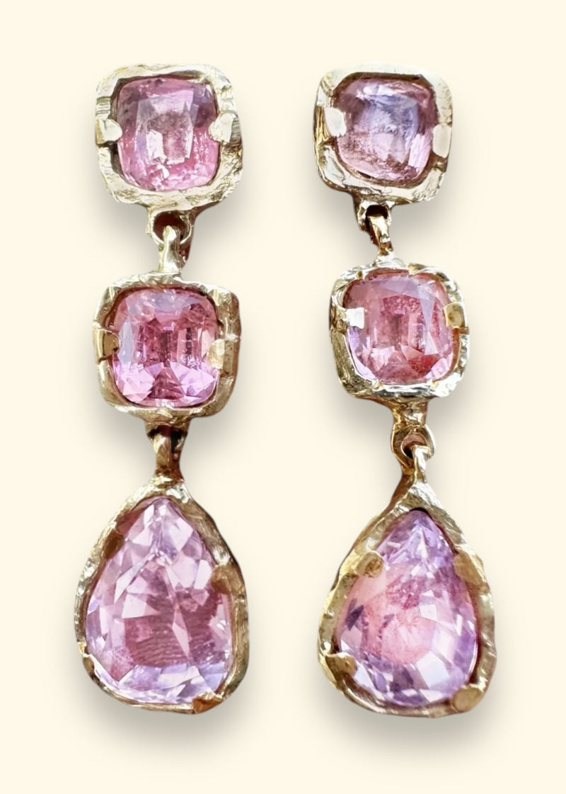 Eros Pink Tourmaline and Kunzite Gala TearDrop Earrings in 14Ct Gold