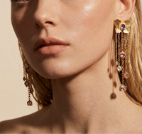 Butterfly Cuckoo Charm Earrings in 18 Ct Gold, Purple Oval Sapphires (Available at Tomfoolery London)