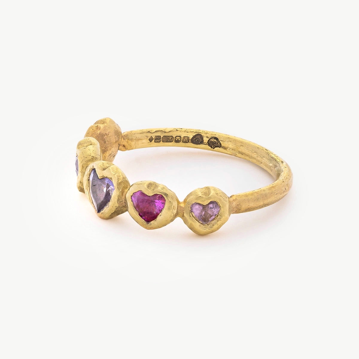 Sapphire Hearts Bezel Band Bubbles 18 Ct Gold
