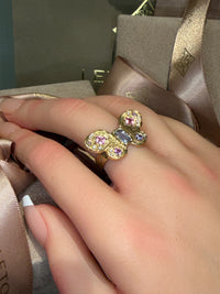 Pastel Butterfly Queen Sapphires and Diamonds Cocktail Ring 18 Ct Gold