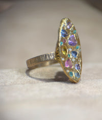 Marquise Pastel Abstract Cocktail of Joy Ring Sapphires, Paraibas, Diamonds 18 Ct Gold