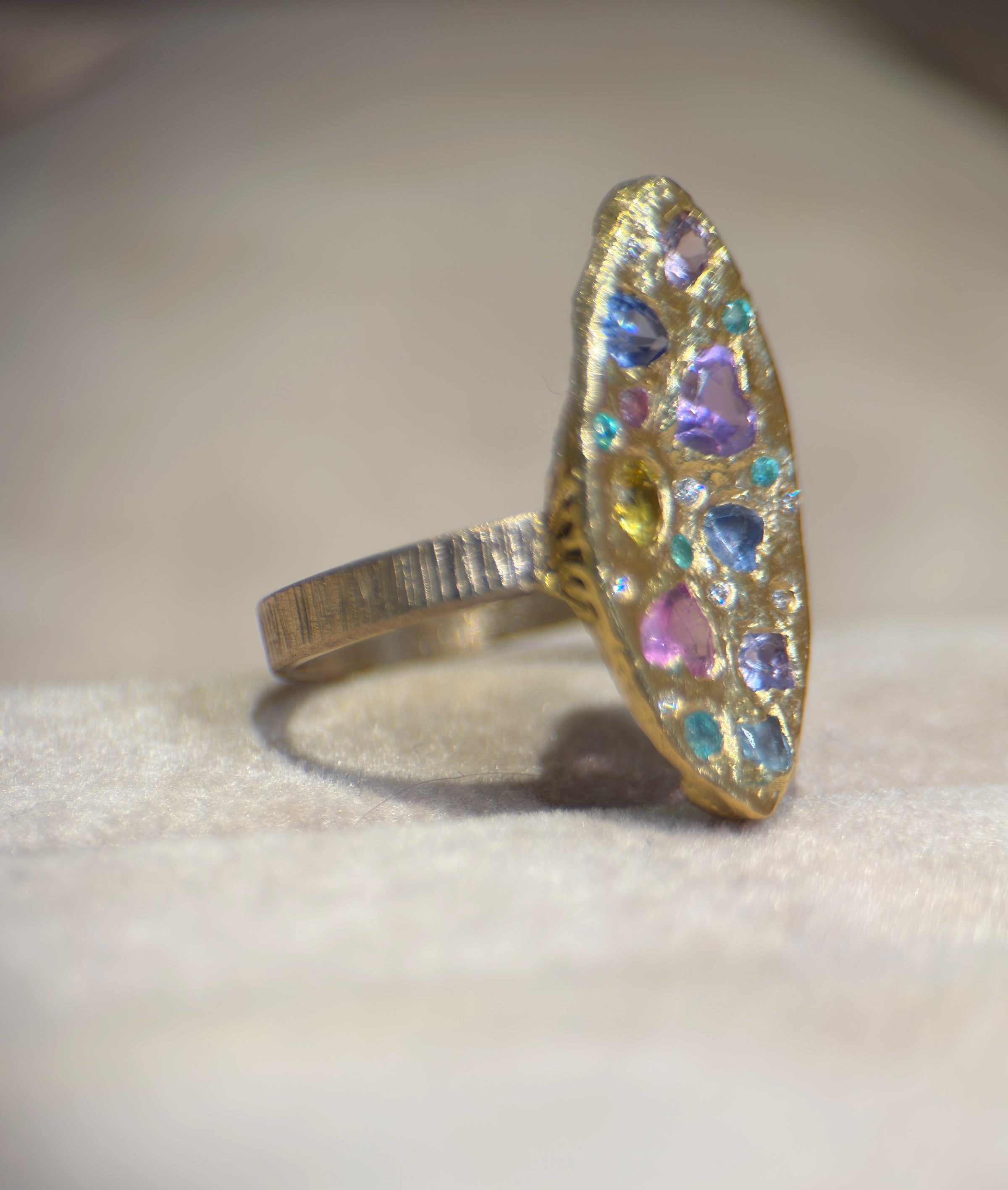Marquise Pastel Abstract Cocktail of Joy Ring Sapphires, Paraibas, Diamonds 18 Ct Gold