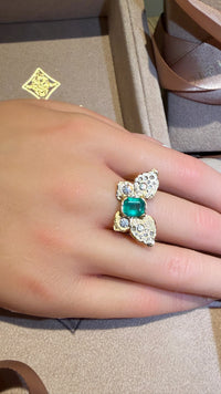 IGI Certified 1.3 Ct Emerald Queen Butterfly Ring with Diamonds in 18 Ct Gold Half Bezel (Available online and also to View in Person at Stardust, London 101 Walton Street)